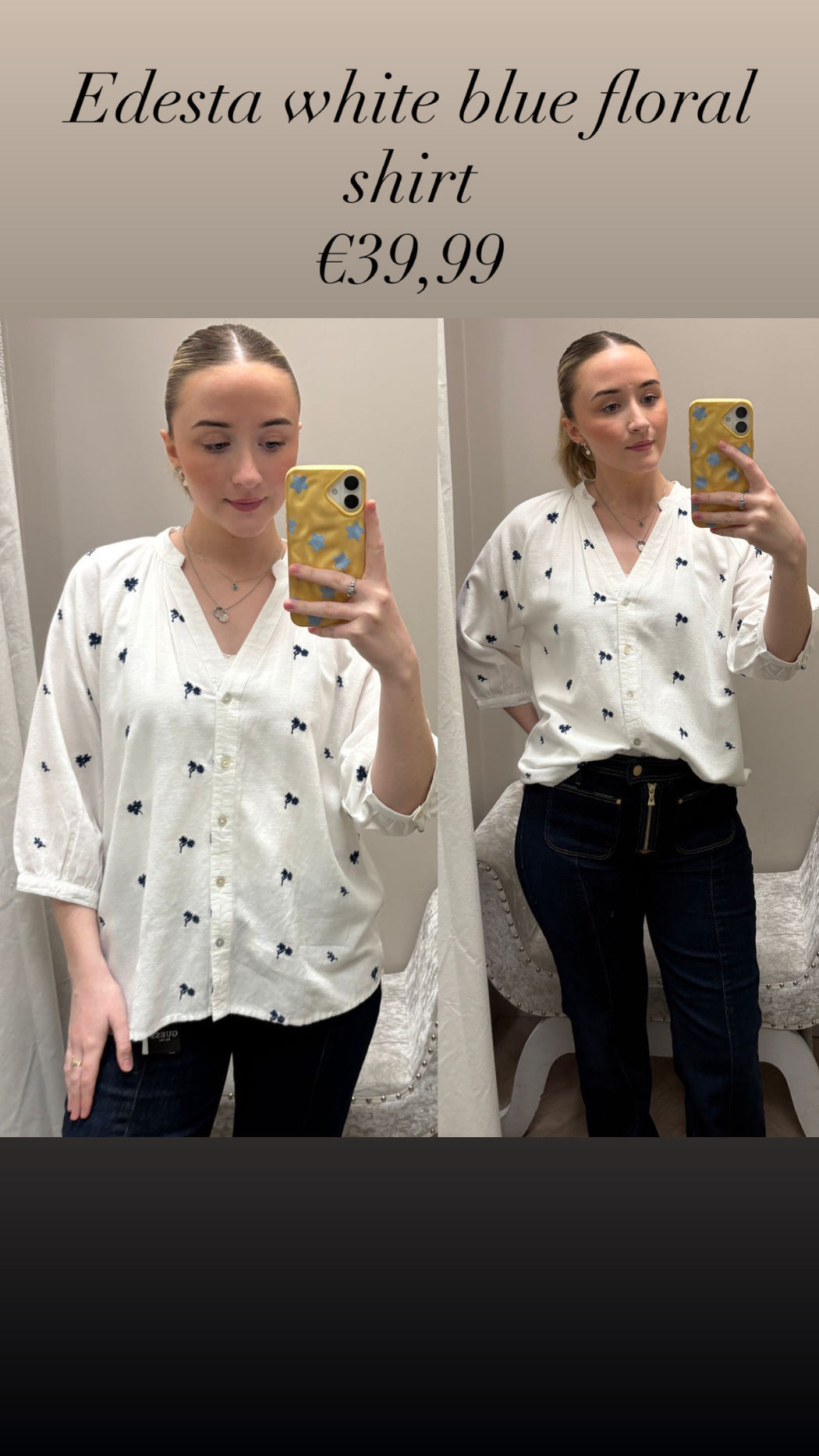 Edesta white blue floral shirt
