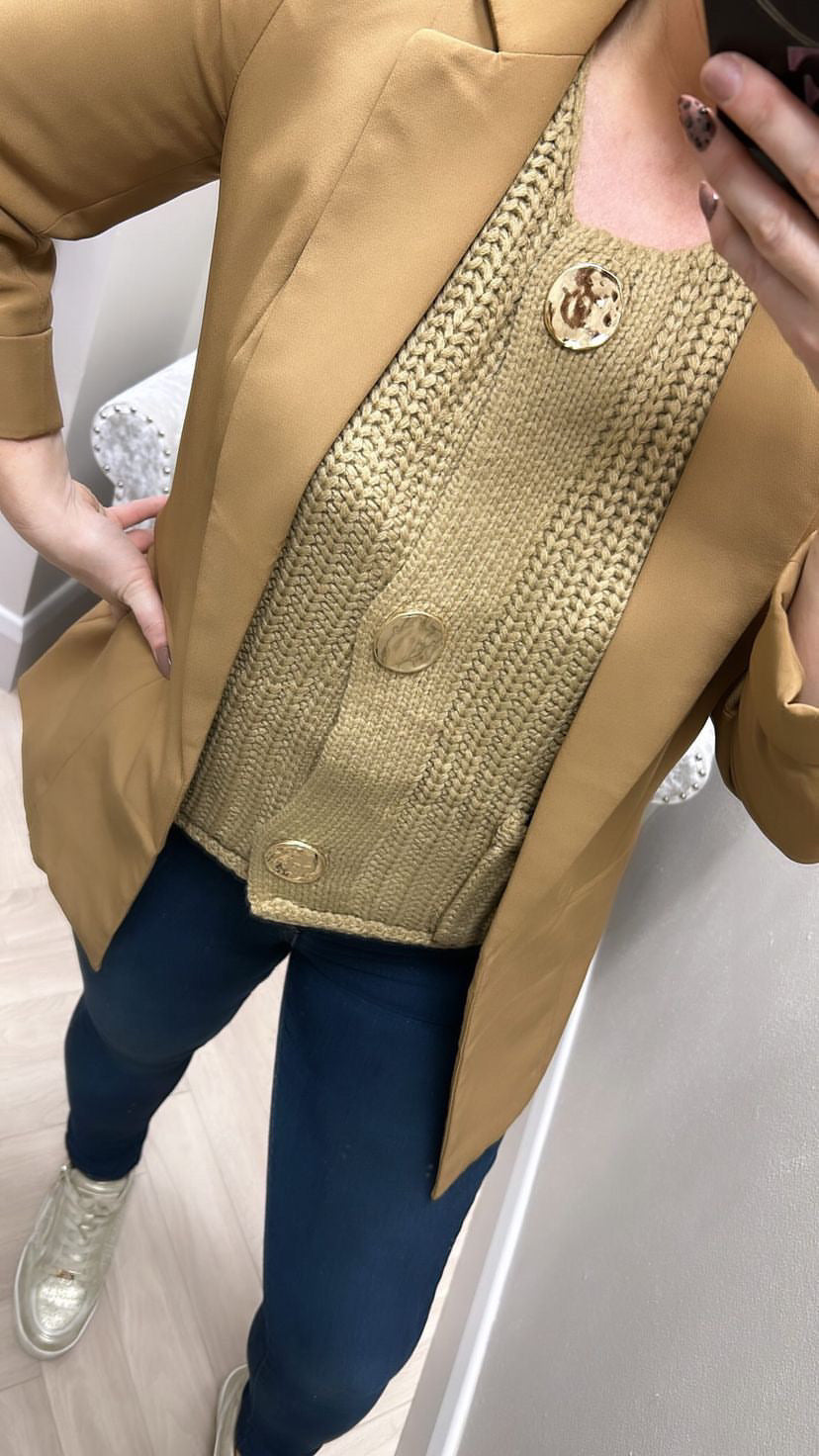 Jessie camel gold button knit