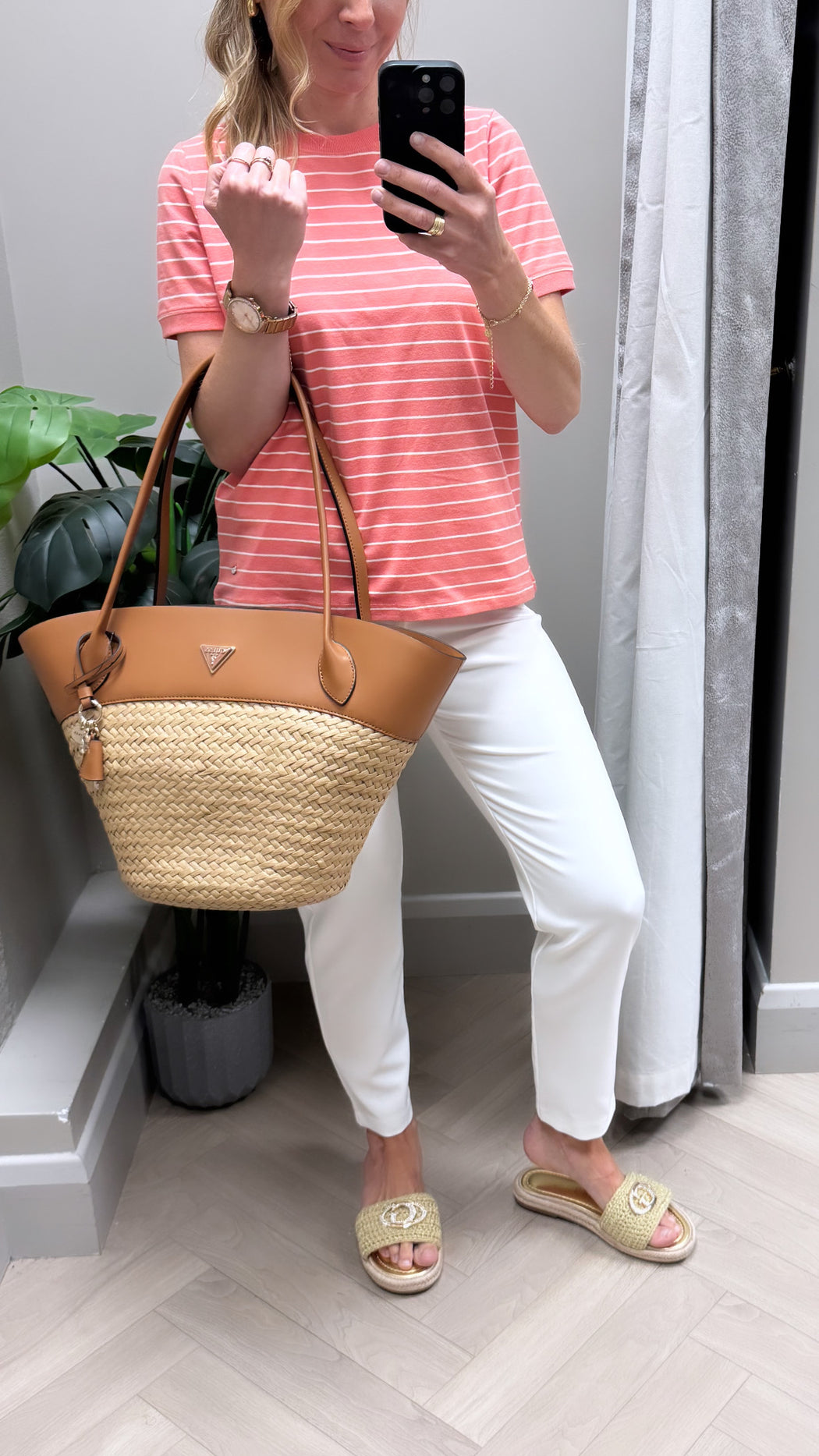 Paula stripe coral tee