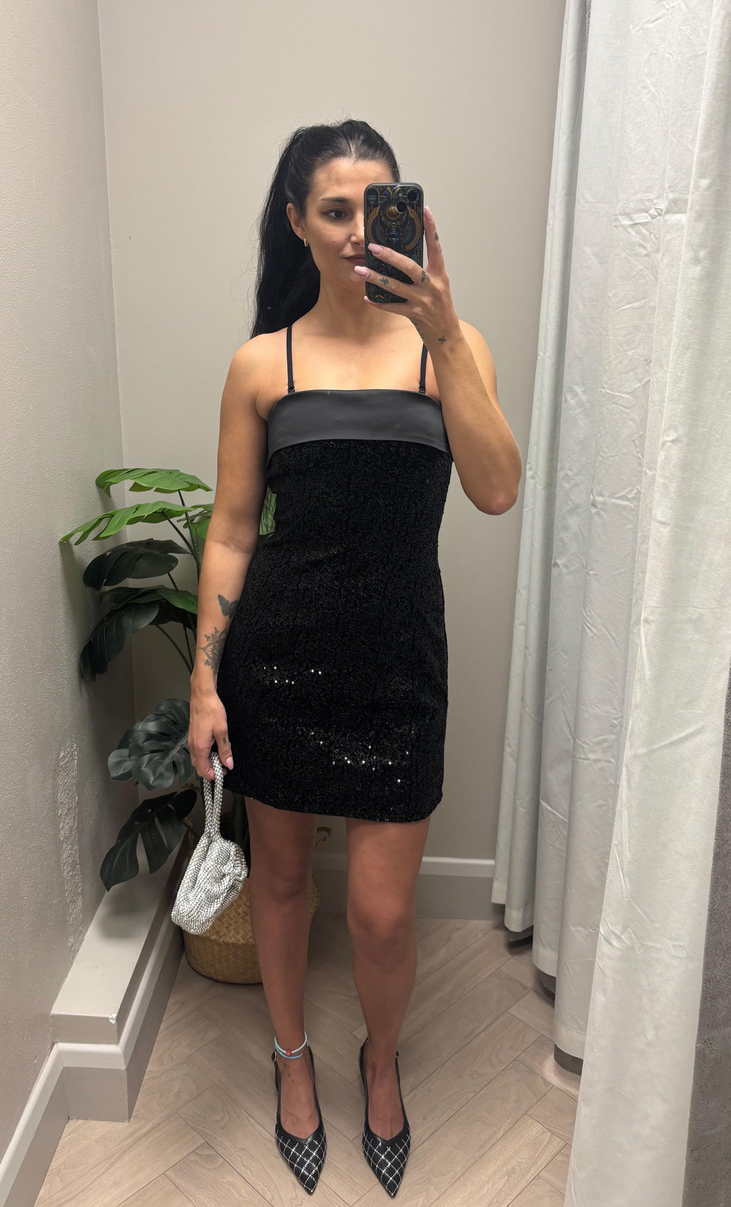 Guess gia mini sequins black dress w6bk45k6923
