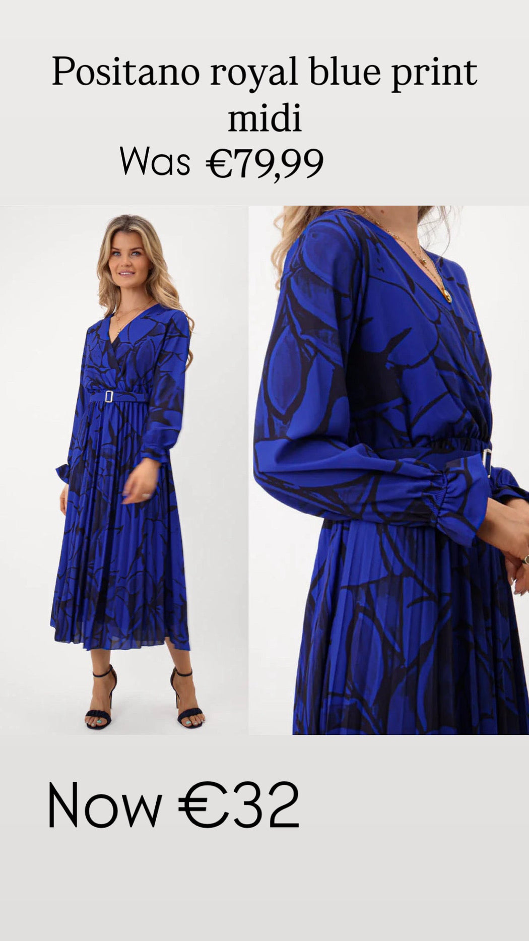 Positano royal blue print midi