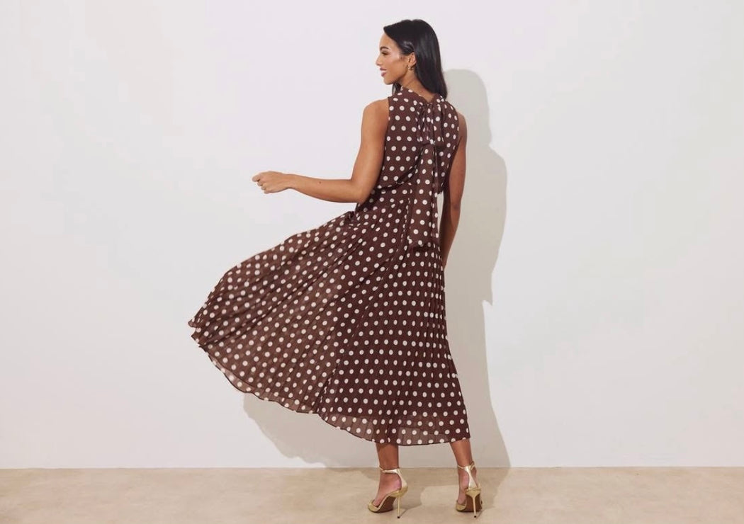 Molly brown drape pleat polka dot midi