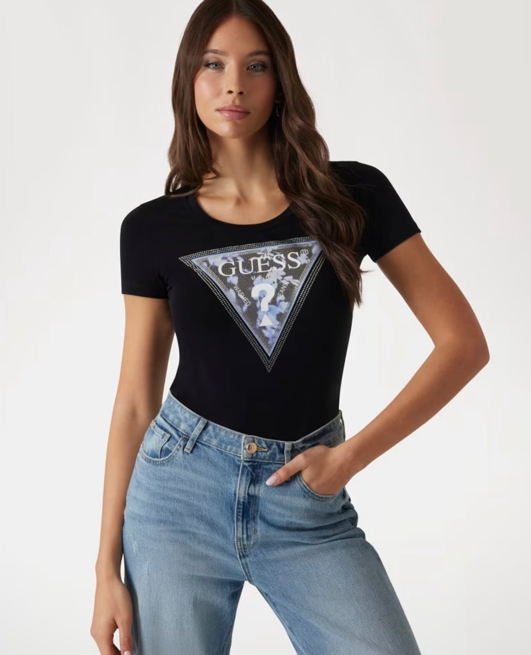 Guess black floral triangle logo tee W5RI00J1314