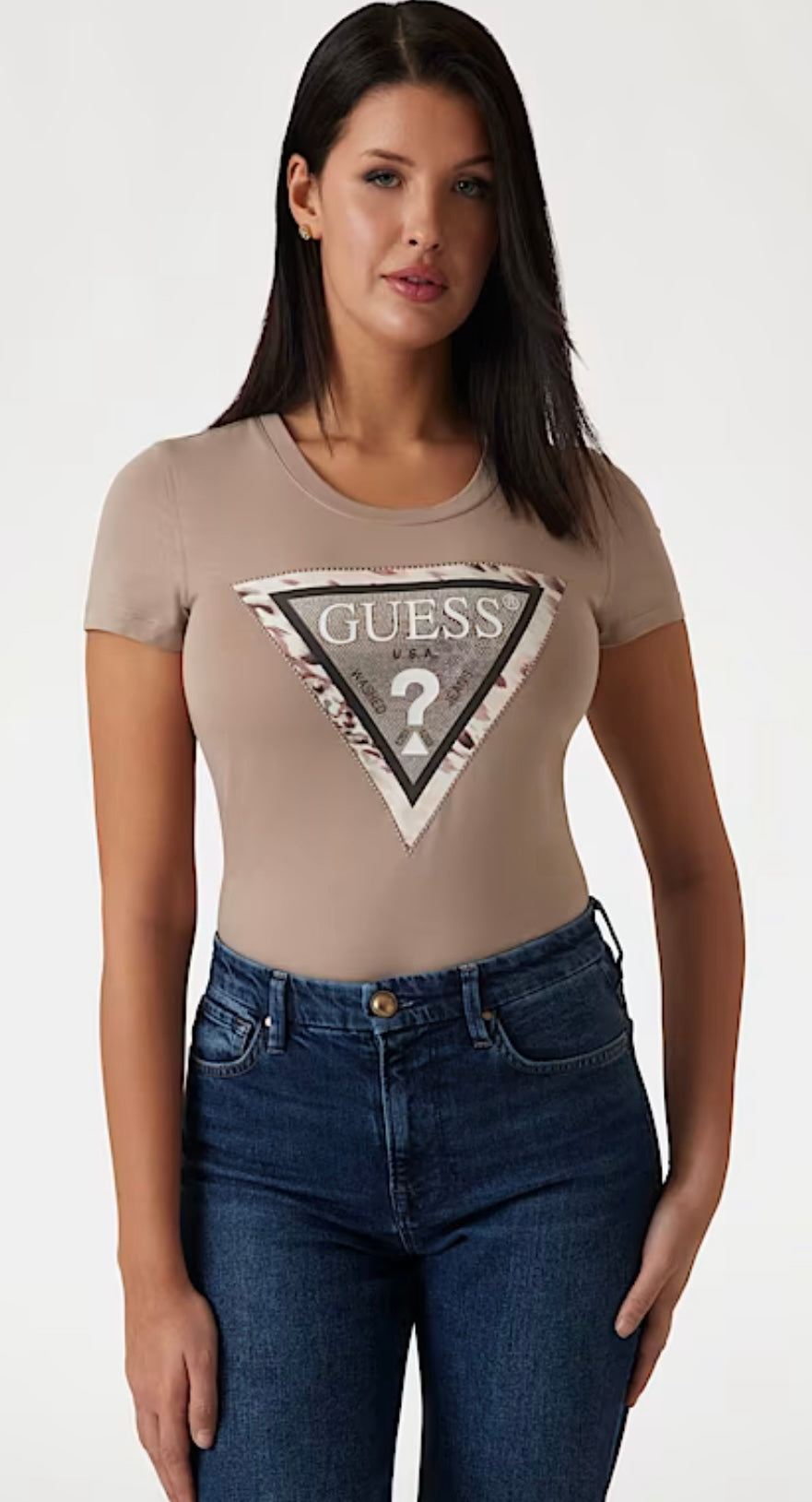 Guess animalier beige triangle logo tee W5RI22J1314