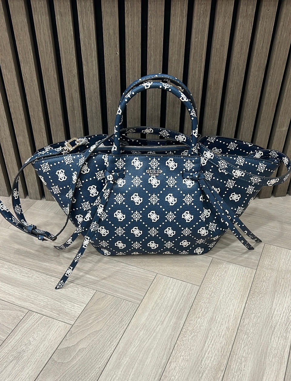 Guess navy logo Allegra logo tote