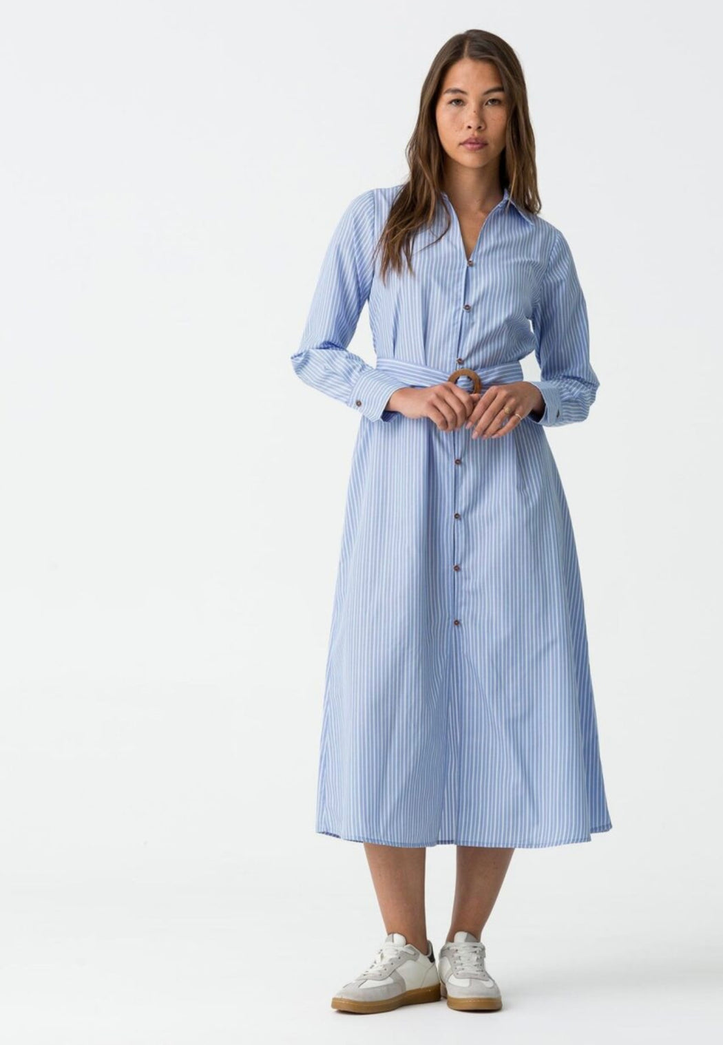 Dove blue striped shirt dress