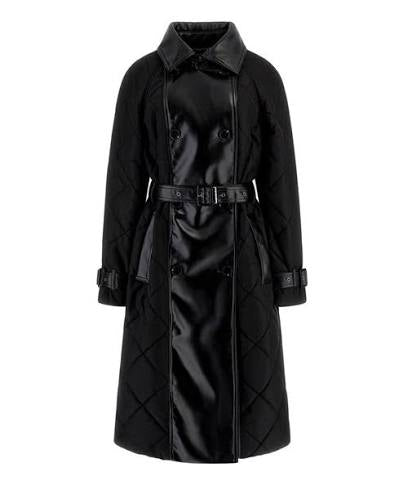 Guess Alexane faux leather mix Quilted Trench Coat. W5BL36W4070