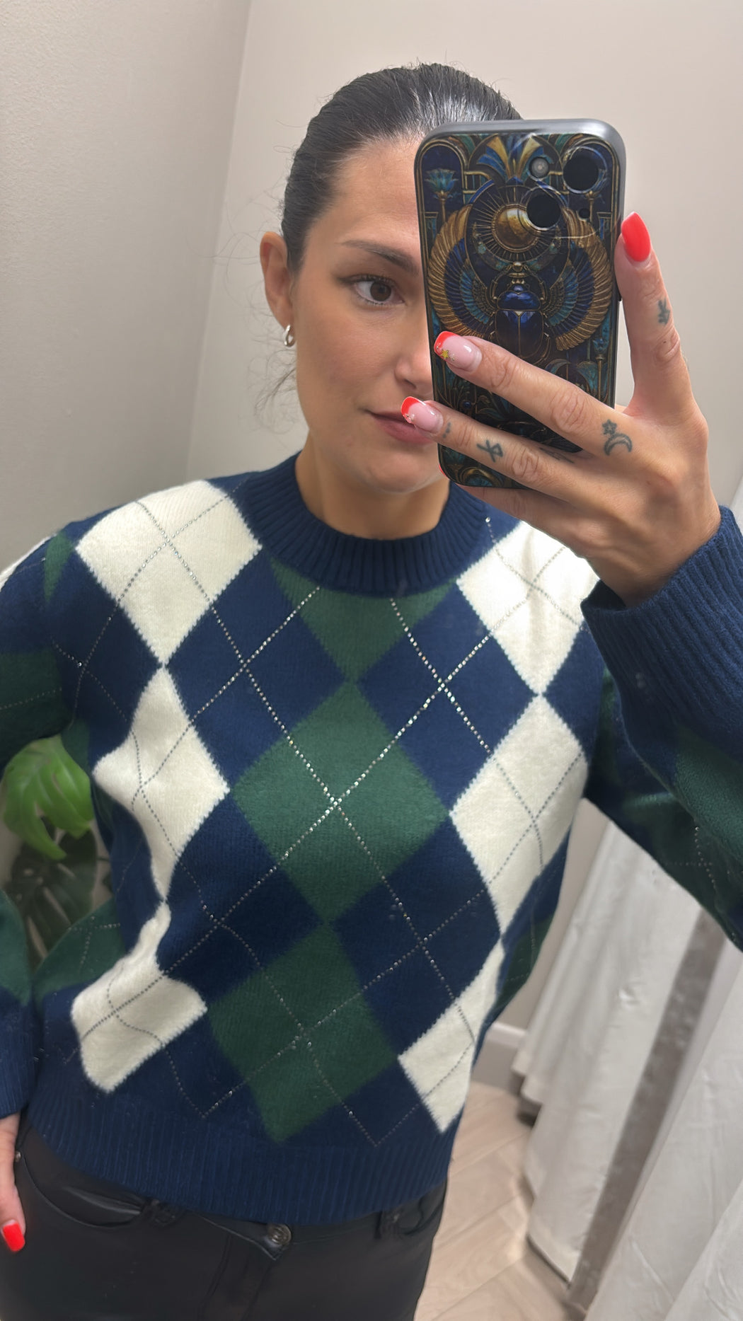 Guess Gracie Argyle Sweater Navy. W6BR48Z1447