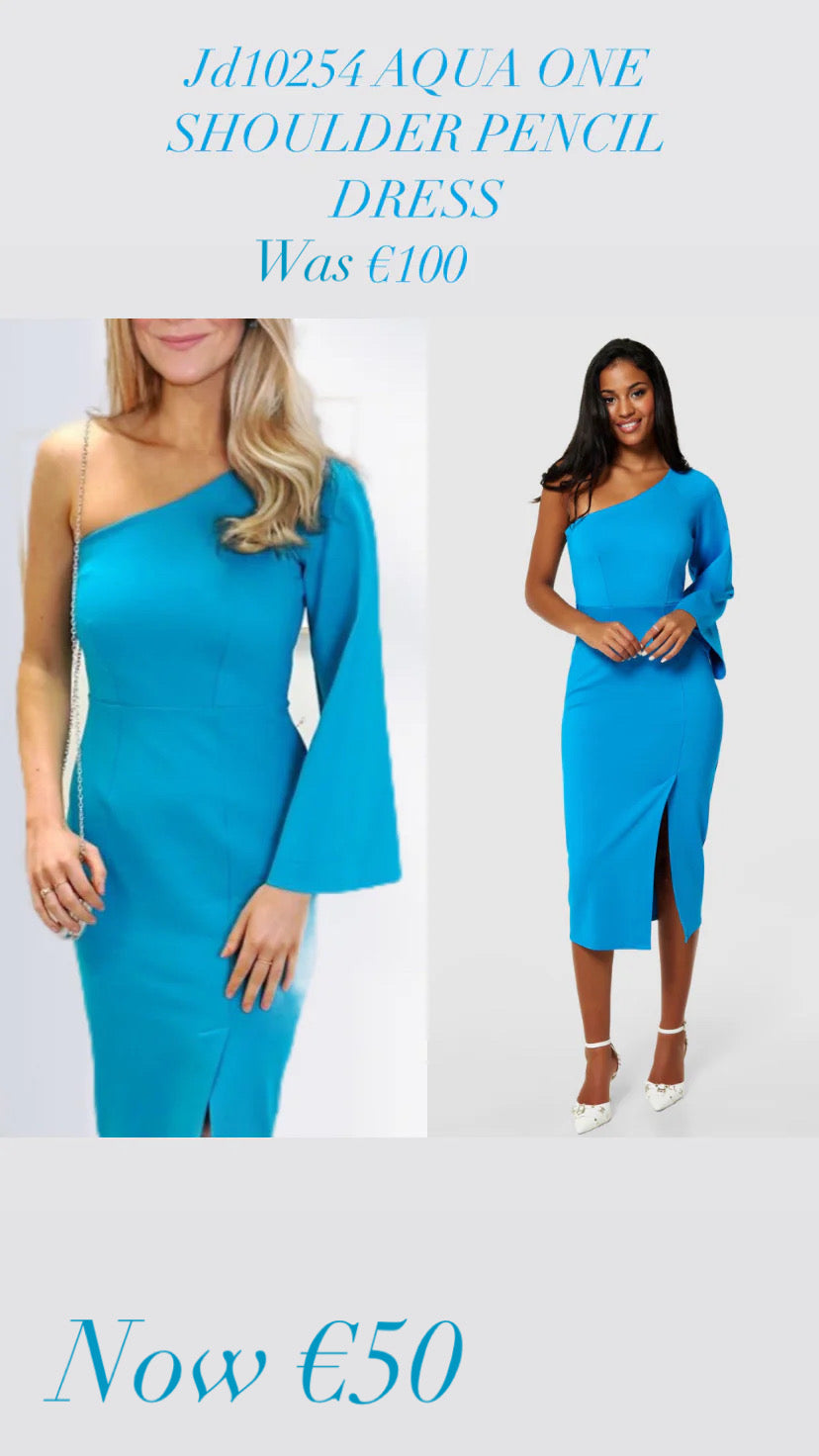 Jd10254 AQUA ONE SHOULDER PENCIL DRESS