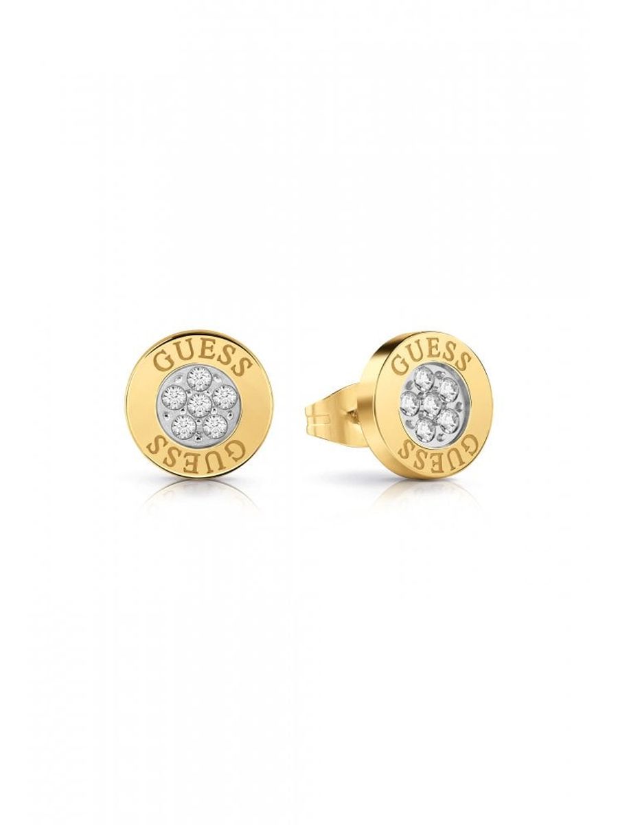 JUBE02158 gold guess logo button earings