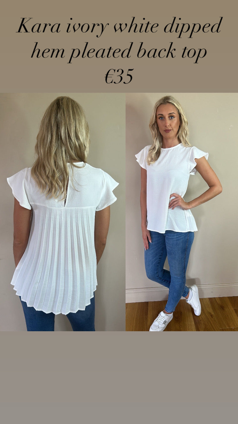 Kara ivory white dipped hem pleated back top