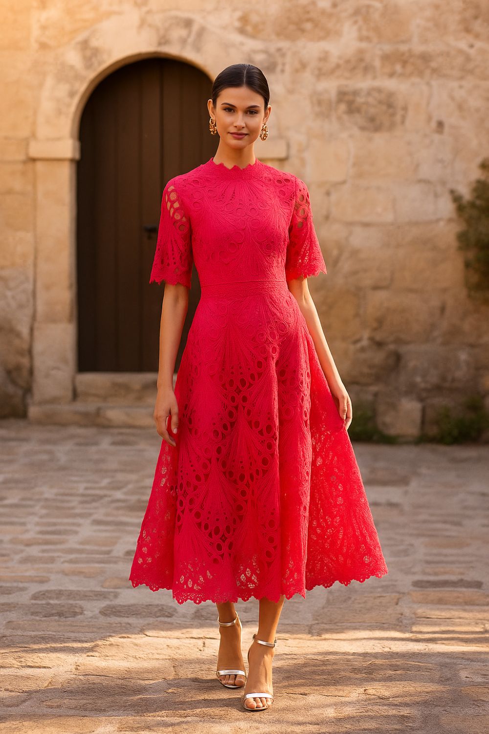 Mabel red lace dress