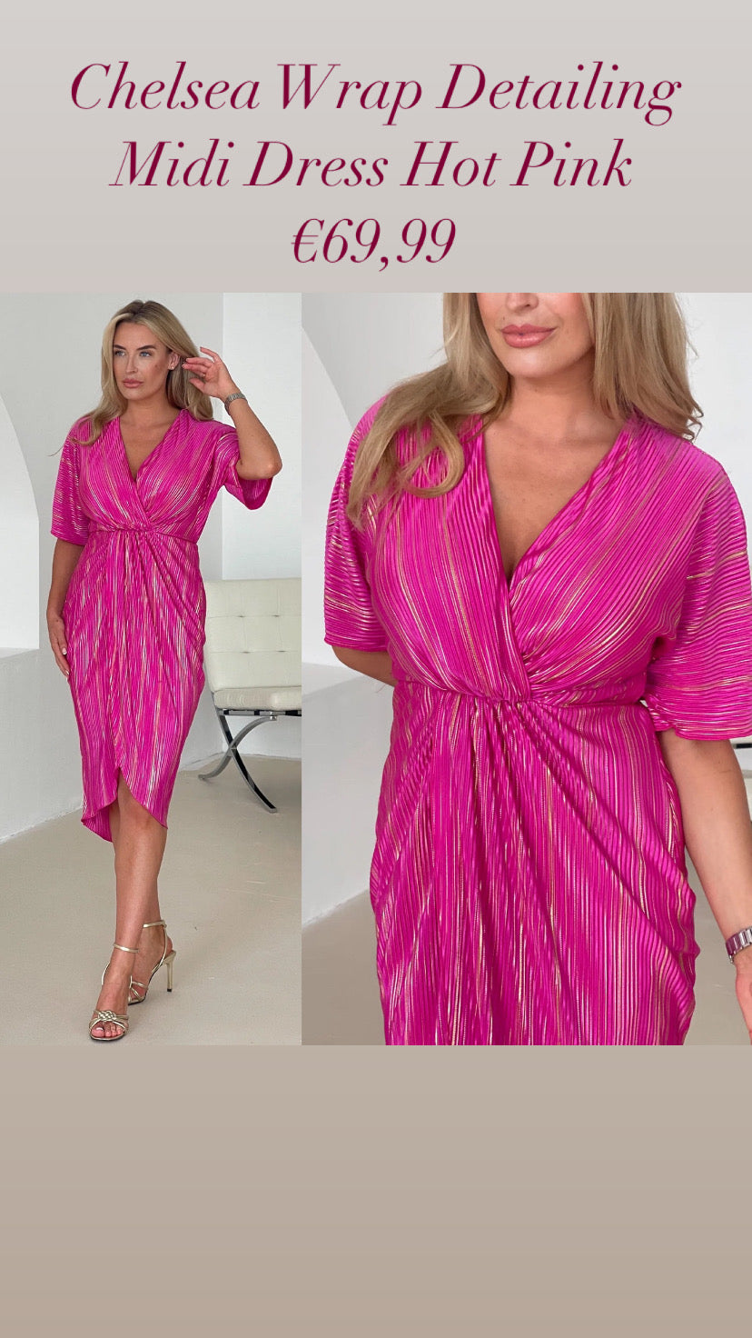 Chelsea Wrap Detailing Midi Dress Hot Pink