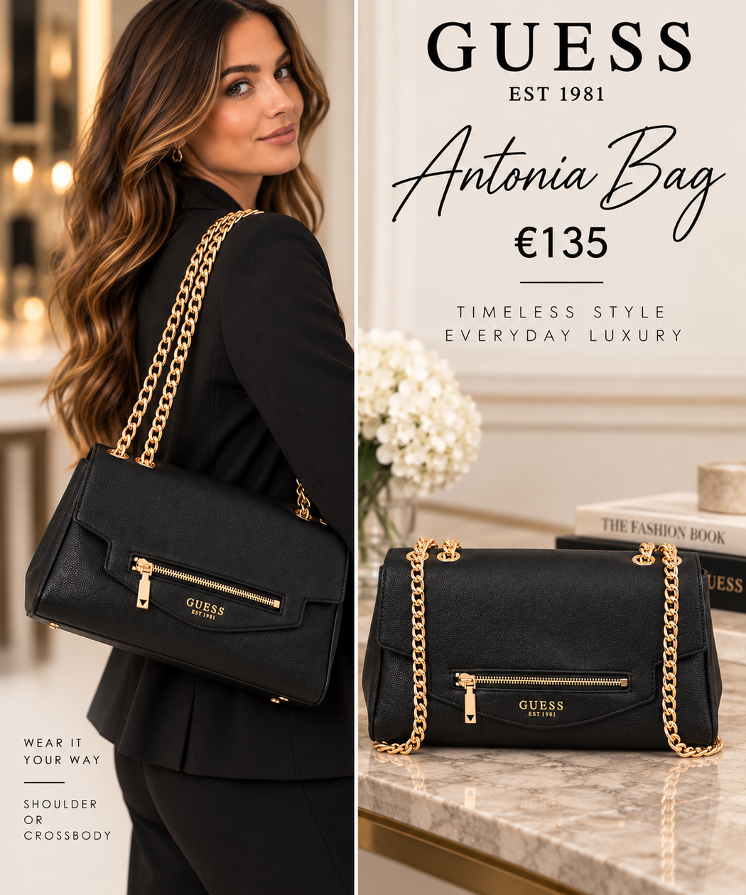 Guess black convertible strap crossbody/ shoulder Antonia bg218321