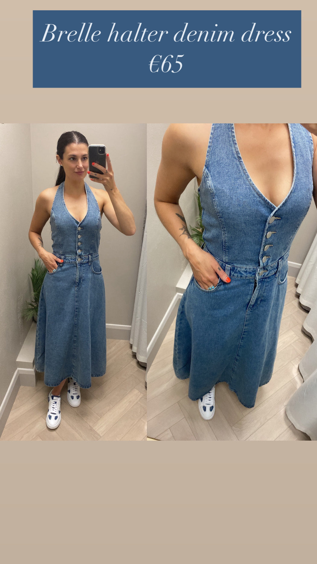 Brelle halter denim dress