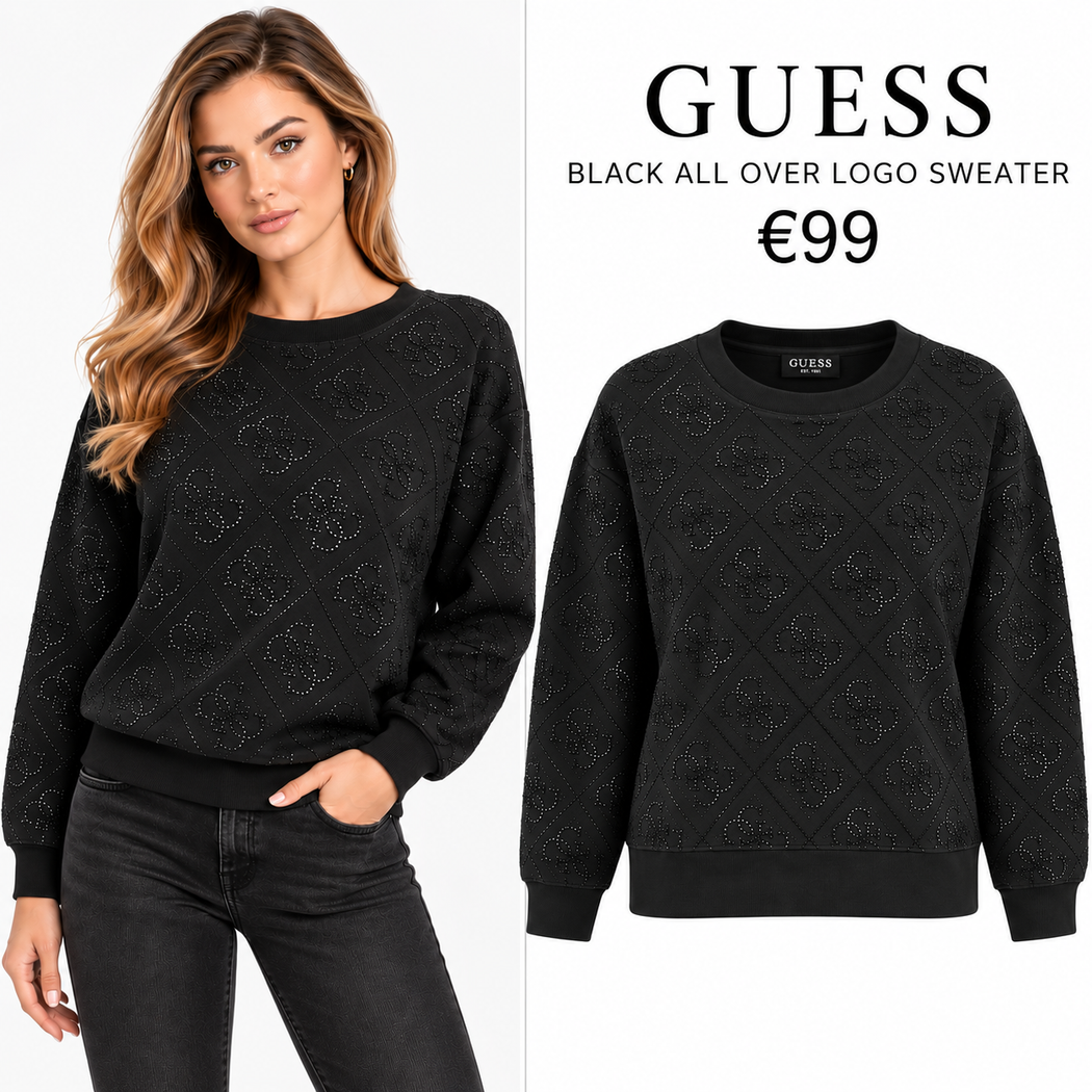Guess black all over logo sweater w6bq14k6060