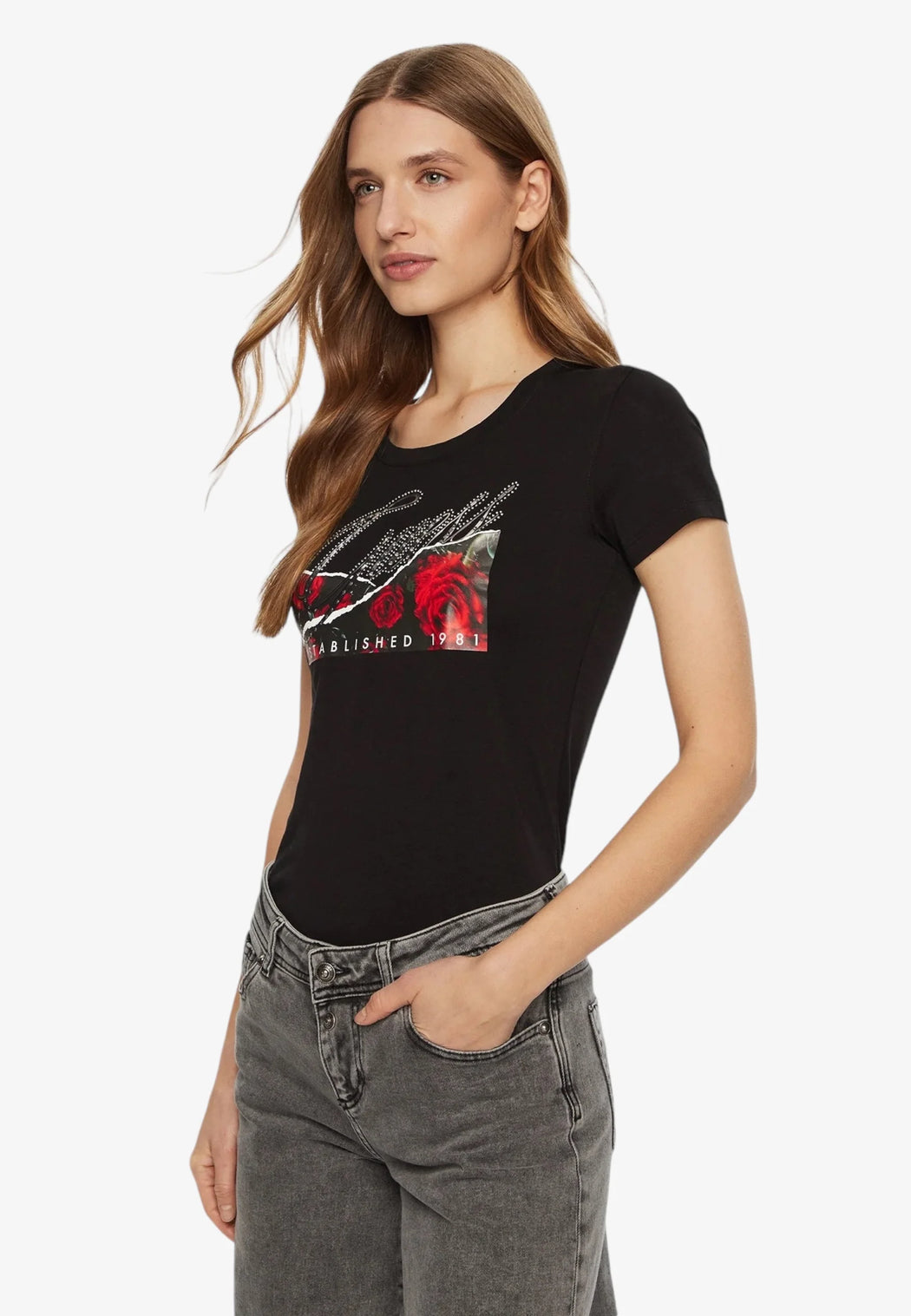 Guess black floral print tee W5RI03J1314