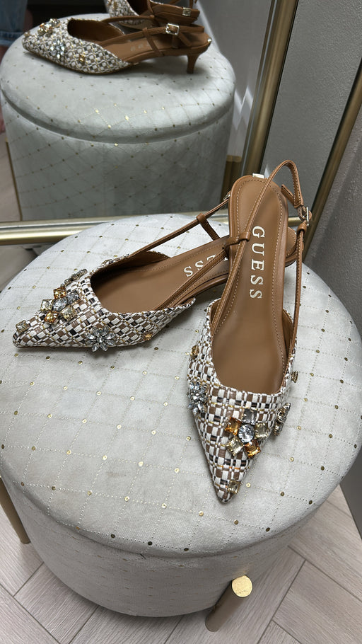 FLPJSNFAB03 Guess Brown Embellished Slingbacks.