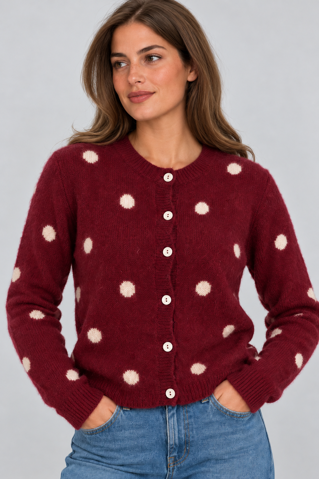 Elizabeth Polka cardigan Wine