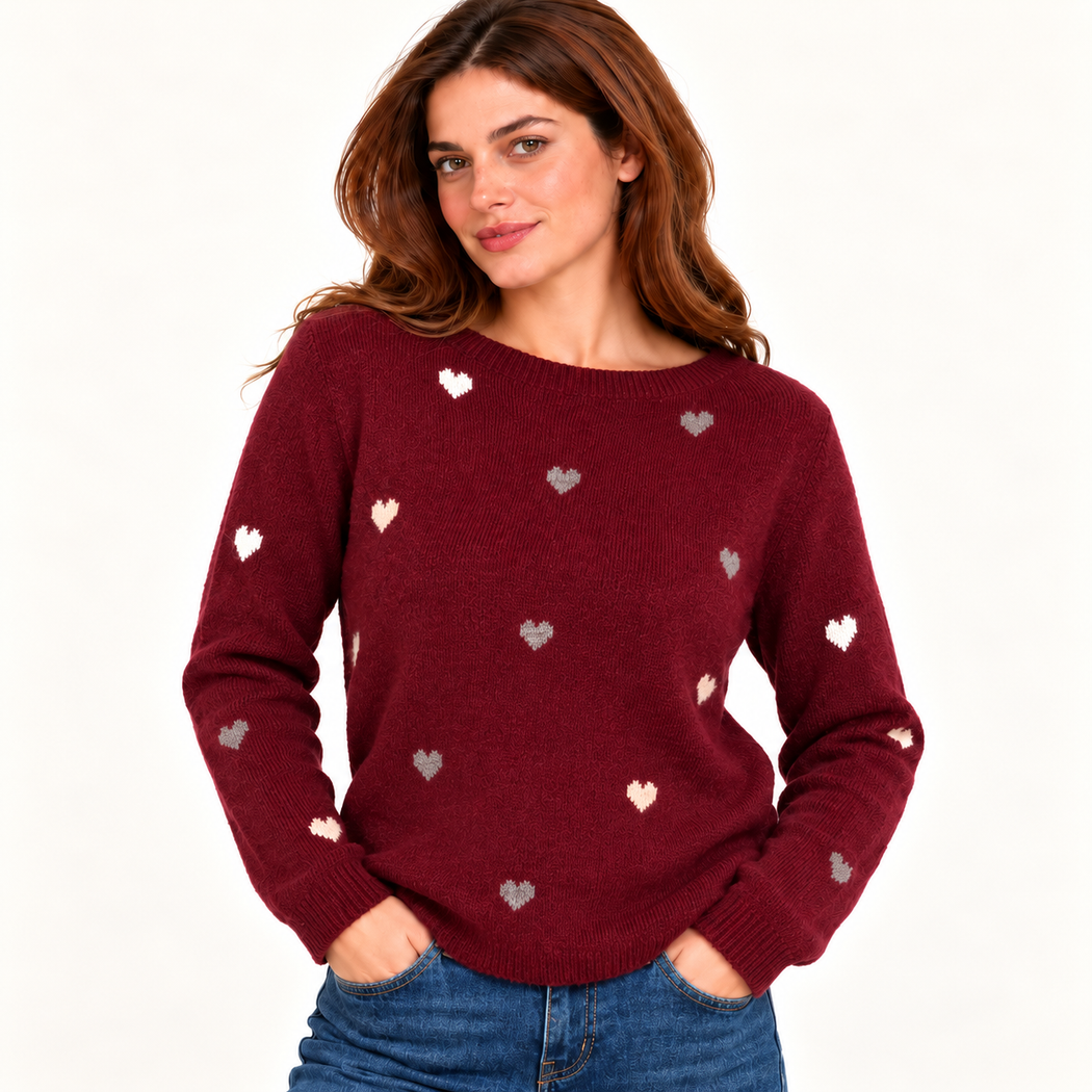 Jennie wine Heart Polka Knit Jumper