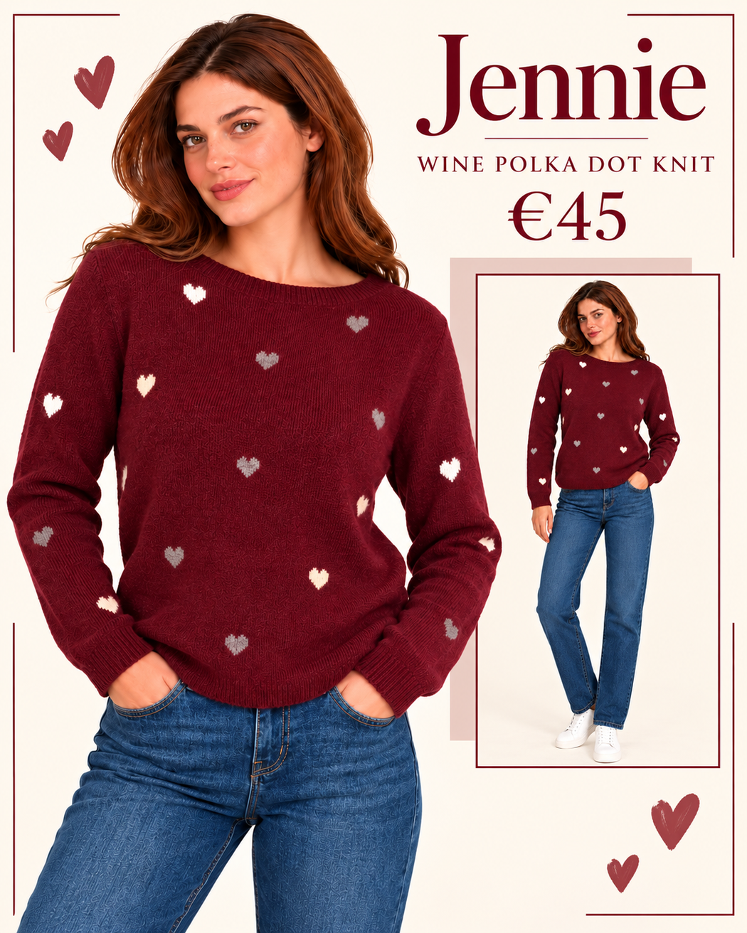 Jennie wine Heart Polka Knit Jumper