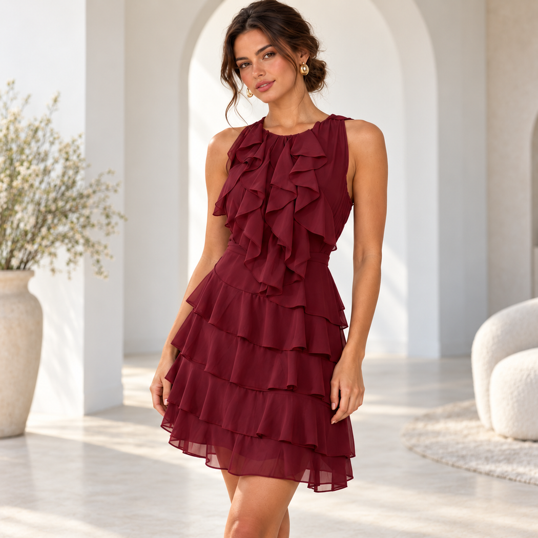 Lacie Ruffle Mini Dress Berry