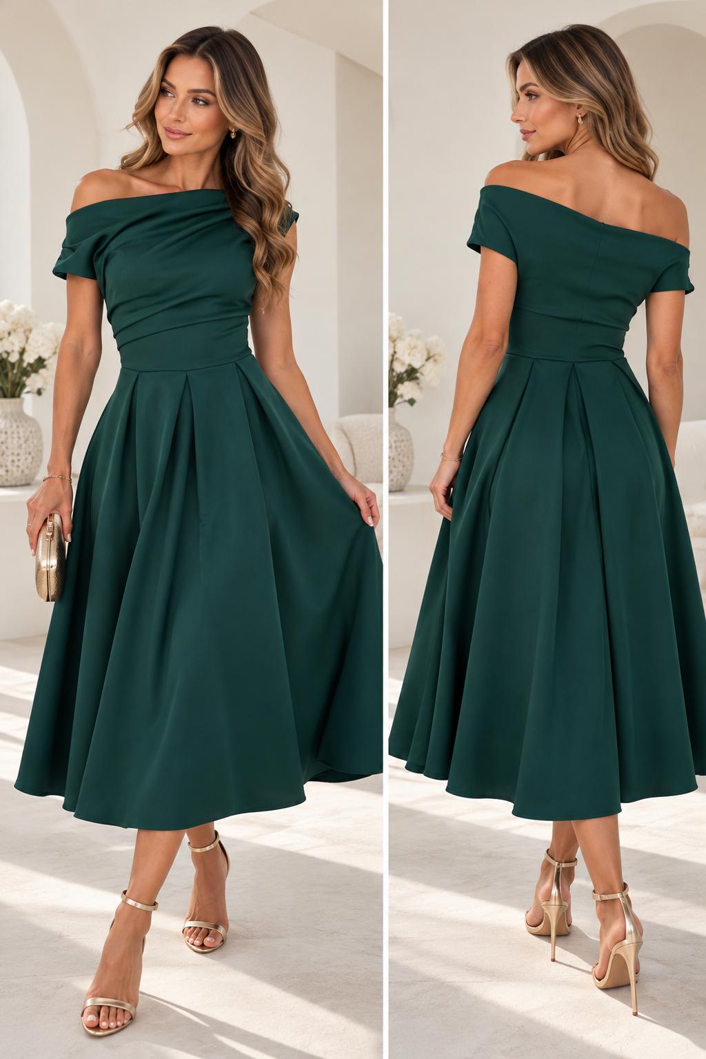 Betty emerald Asymmetric Midi Dress