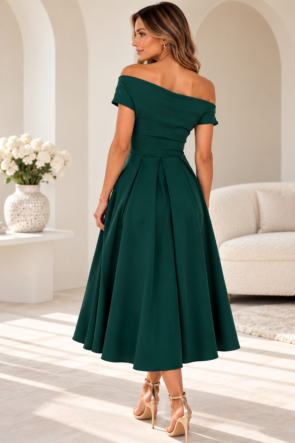Betty emerald Asymmetric Midi Dress