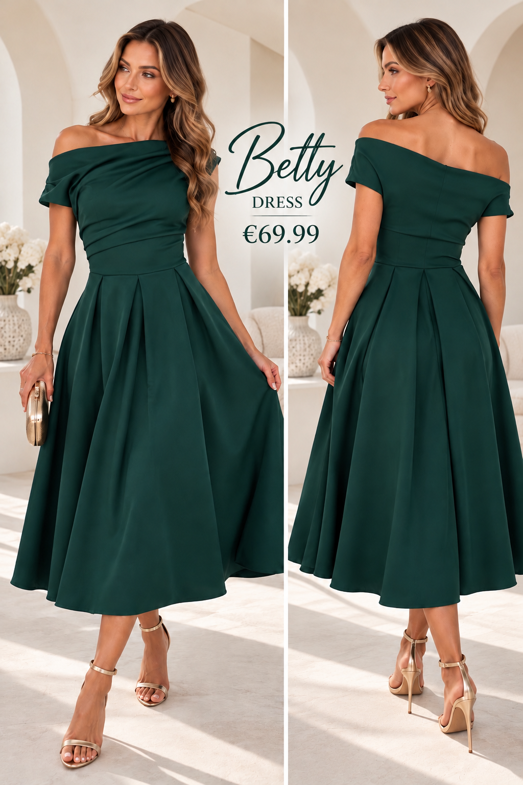 Betty emerald Asymmetric Midi Dress