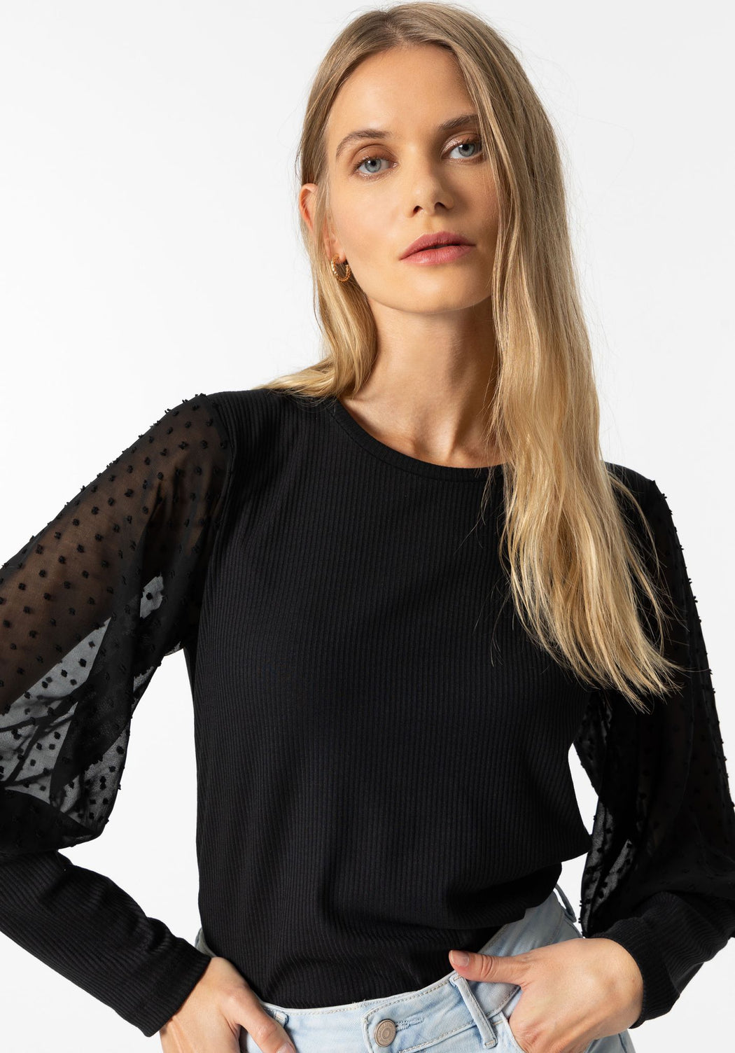 Chicago black mesh sleeve knit top