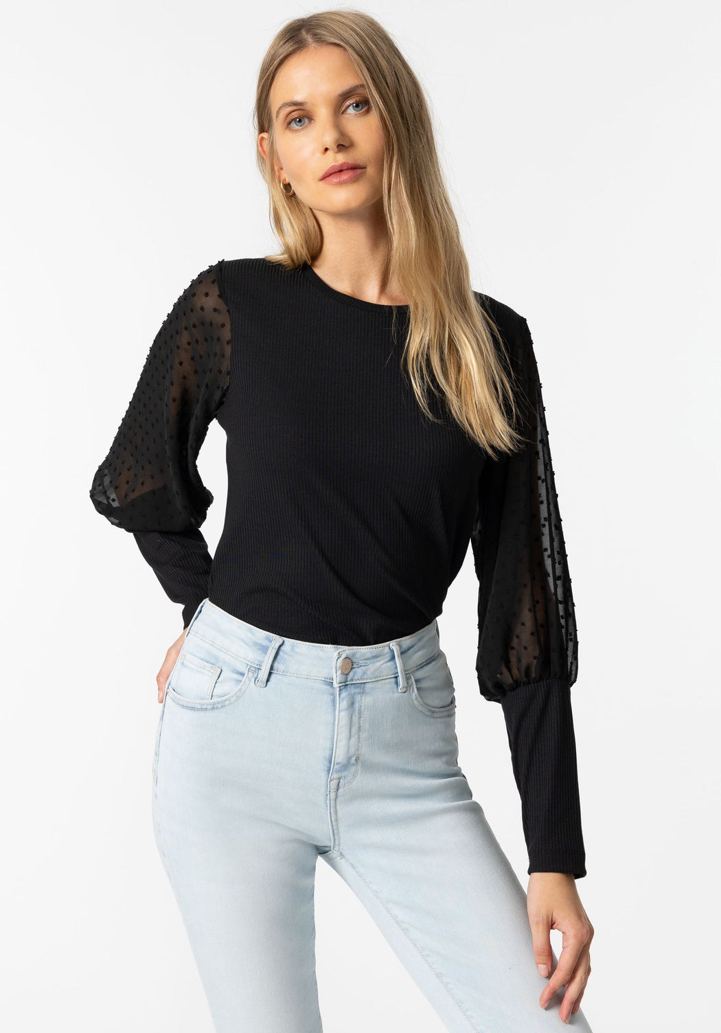 Chicago black mesh sleeve knit top