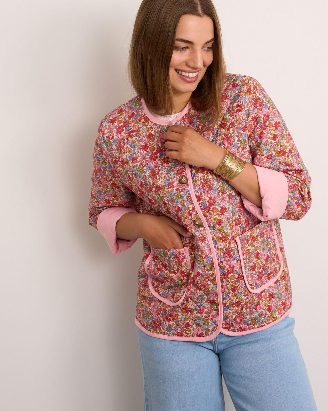Lili pink flower quilted jacket