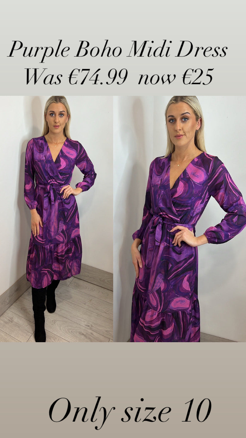 Purple Boho Midi Dress (no belt)