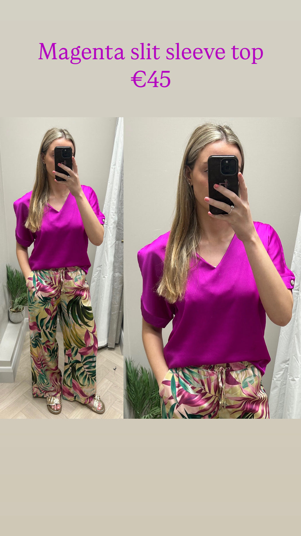 Magenta slit sleeve top