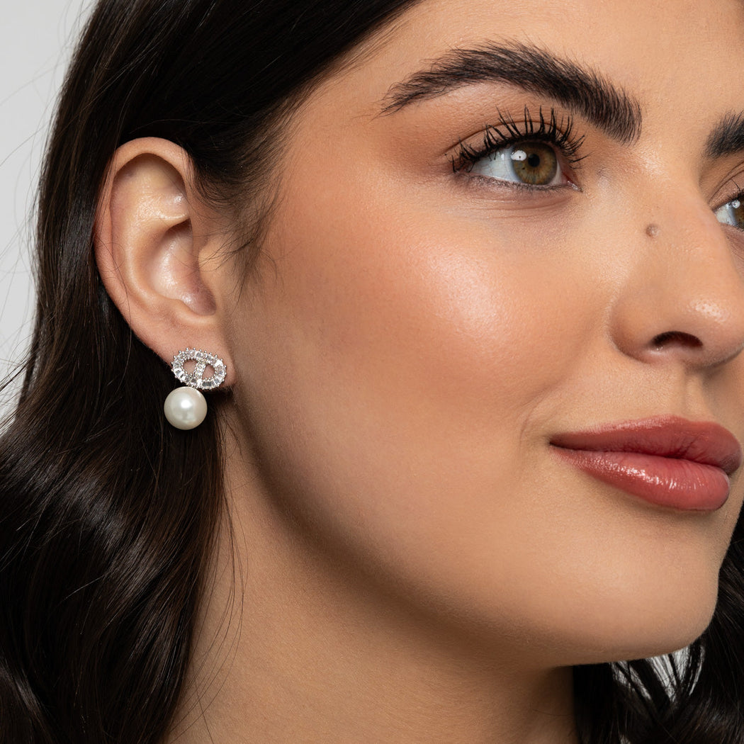 ALMA SILVER FAUX PEARL EARRINGS T365ECB