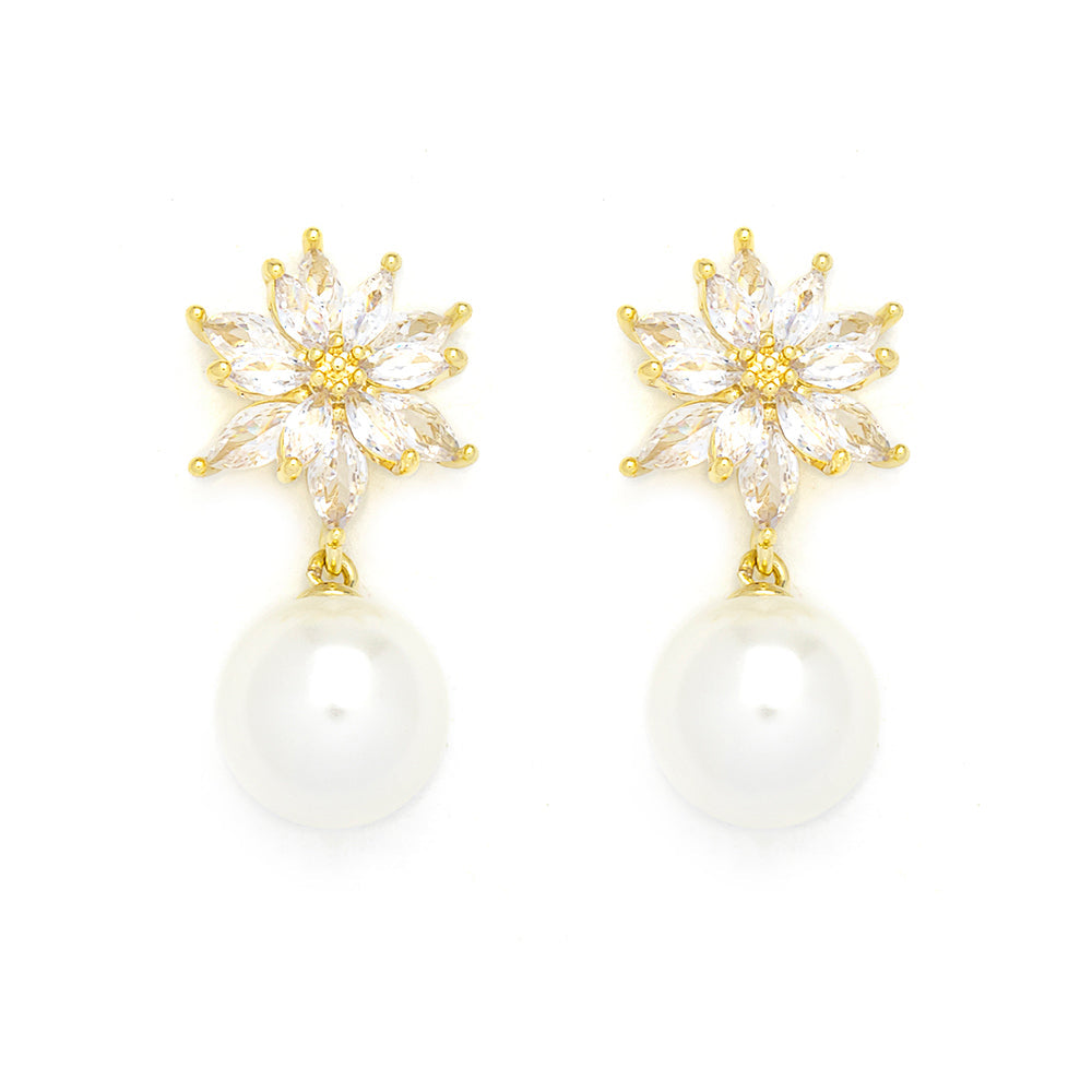 FLORAL FAUX PEARL EARRINGS T367ECB