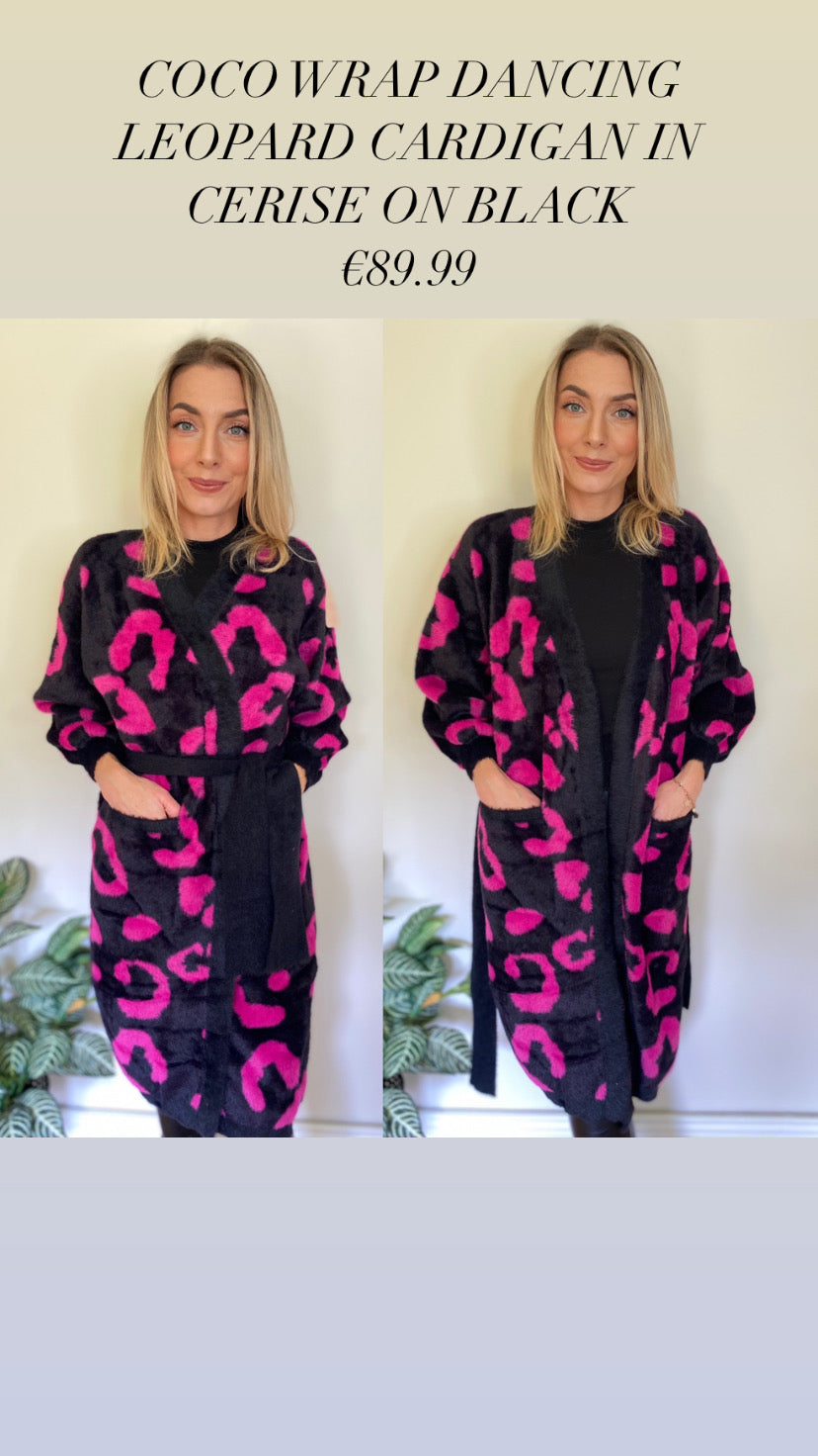 COCO PINK WRAP DANCING LEOPARD CARDIGAN