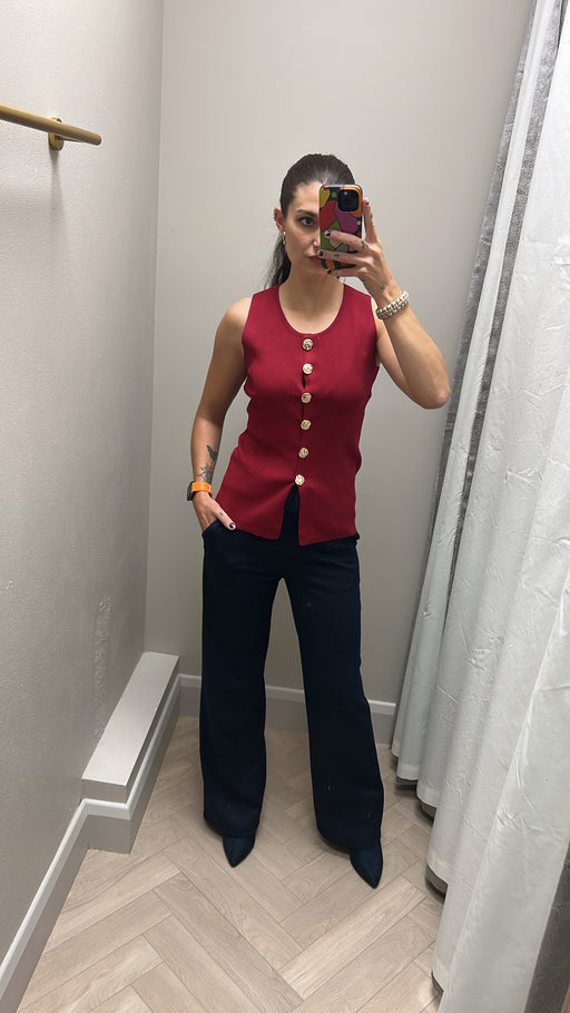 Wine  button knit waistcoat