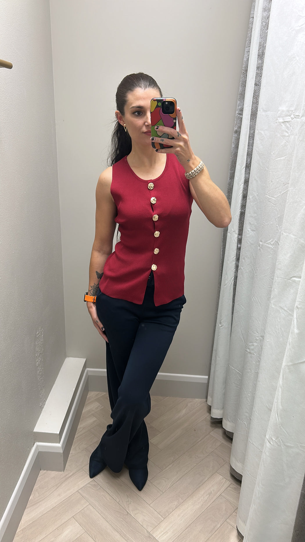 Wine  button knit waistcoat