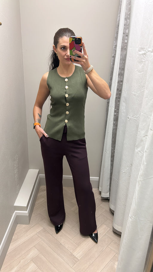 Khaki button knit waistcoat