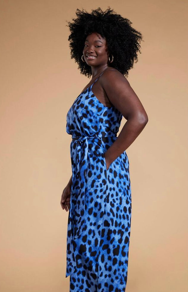 Gabriella jumpsuit dancing leopard  in Bright Blue Leopard