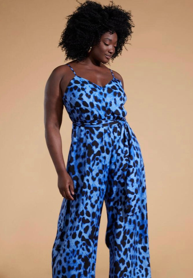 Gabriella jumpsuit dancing leopard  in Bright Blue Leopard