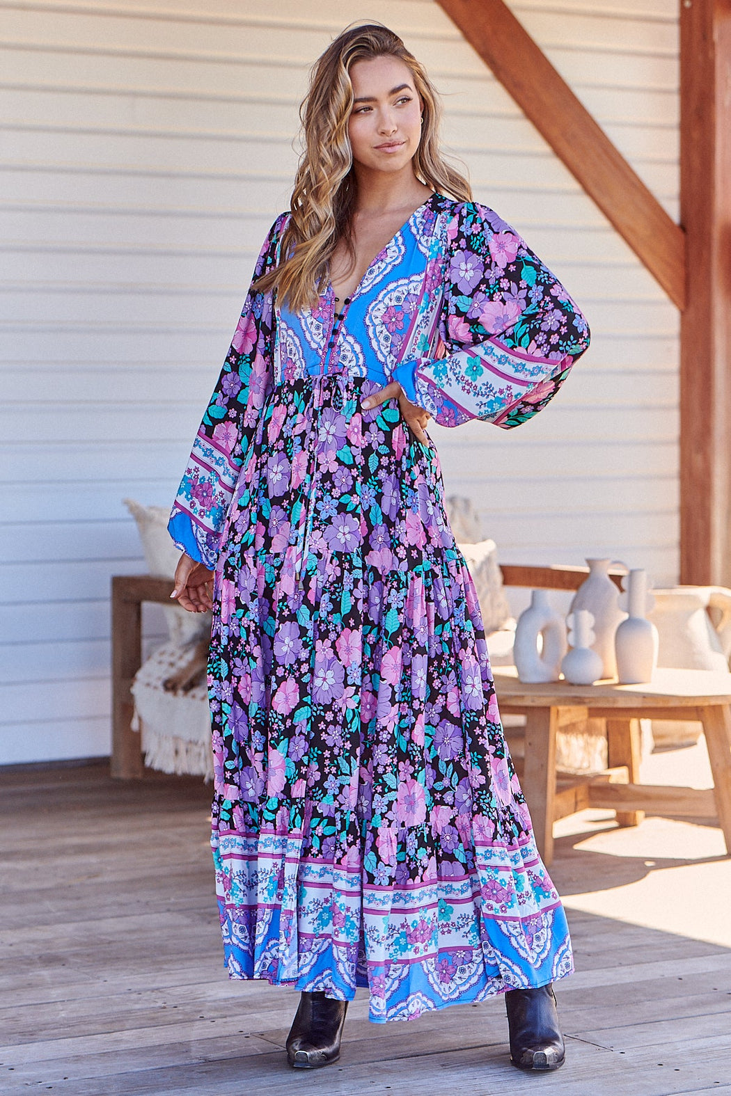 Black bird teresa print maxi