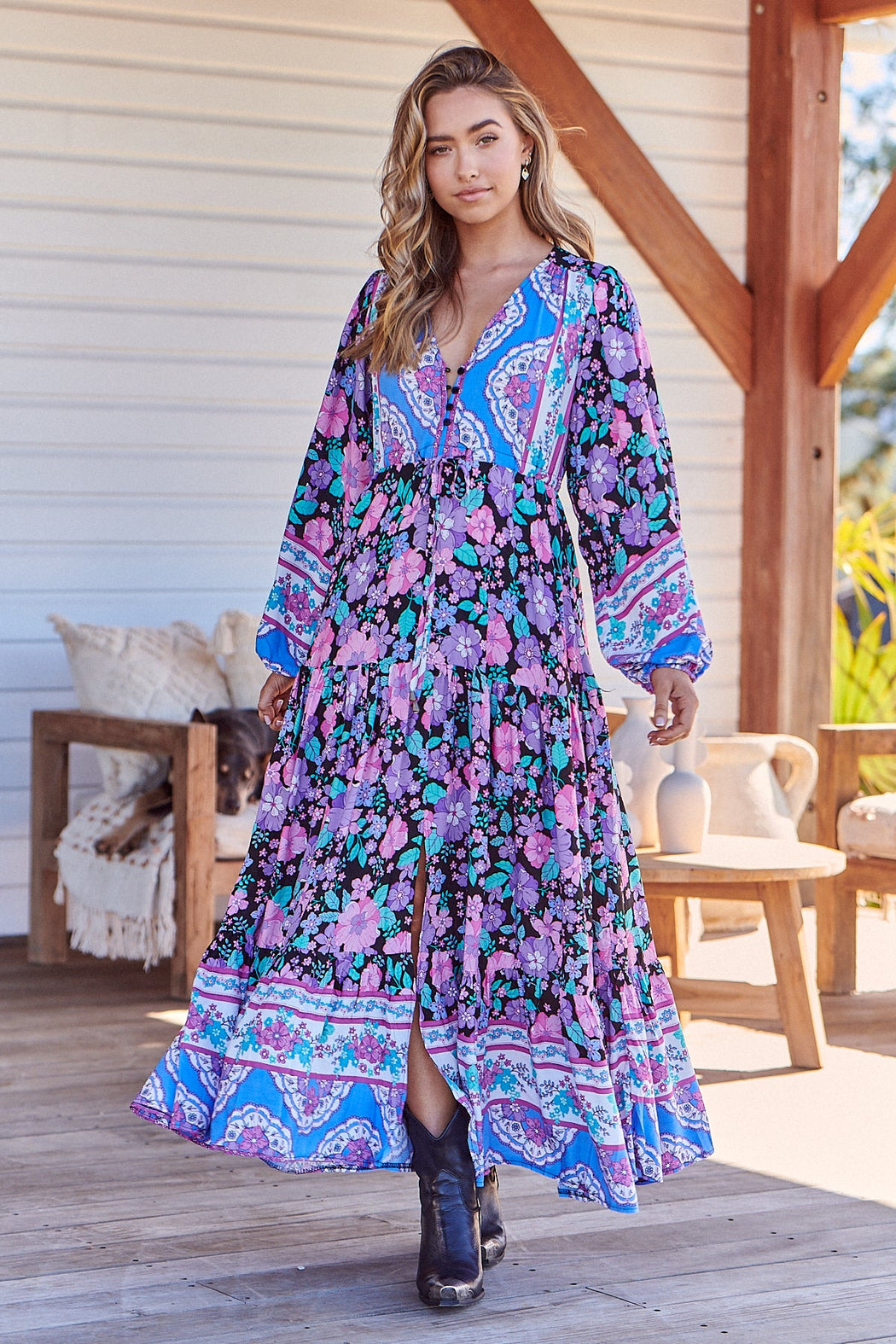 Black bird teresa print maxi