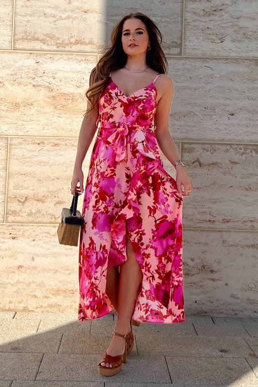 Isadora Pink FloralCami Frill Detail Maxi Dress