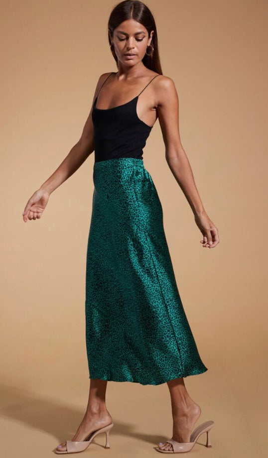 Renzo dancing leopard Skirt In Small Green Leopard