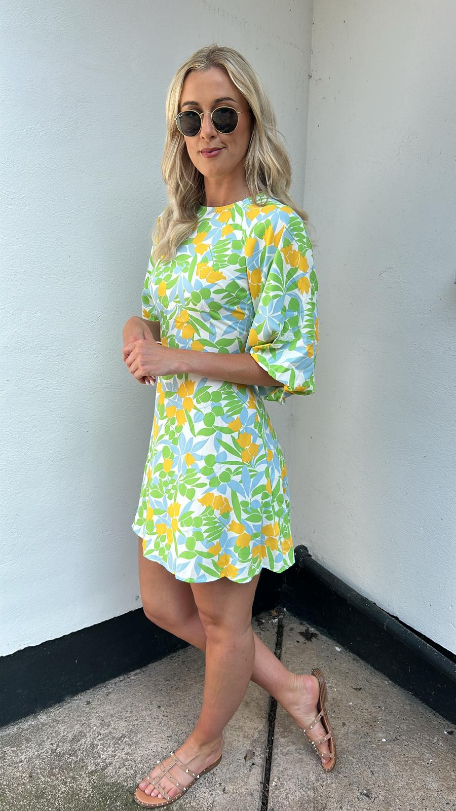 Yellow green Ciara print traffic dress