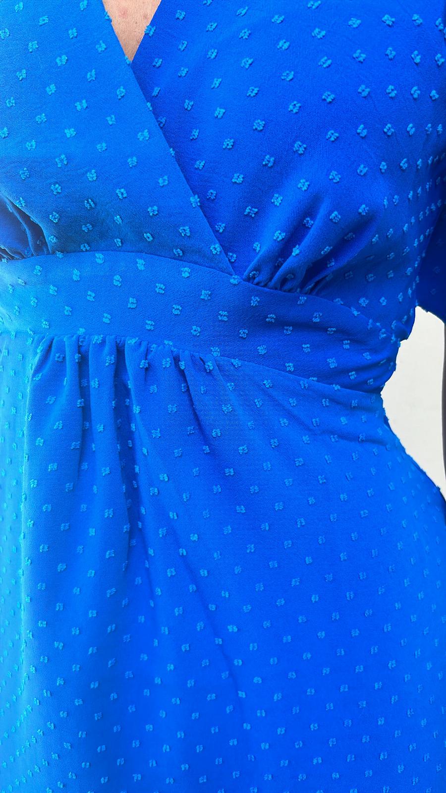 D9379 cobalt blue tie waist a line dress