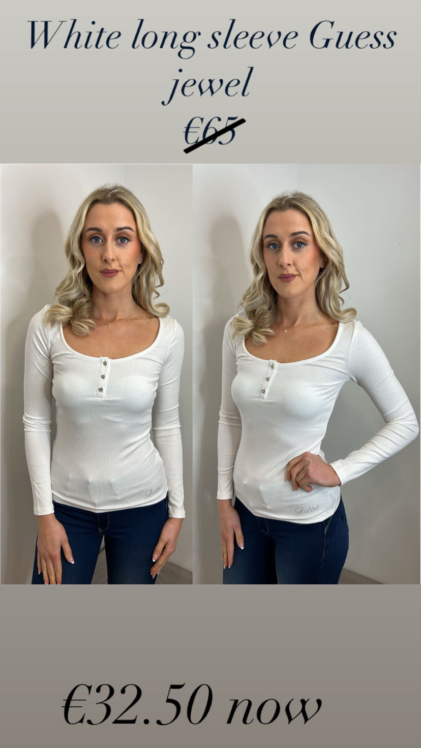 White long sleeve Guess jewel button top