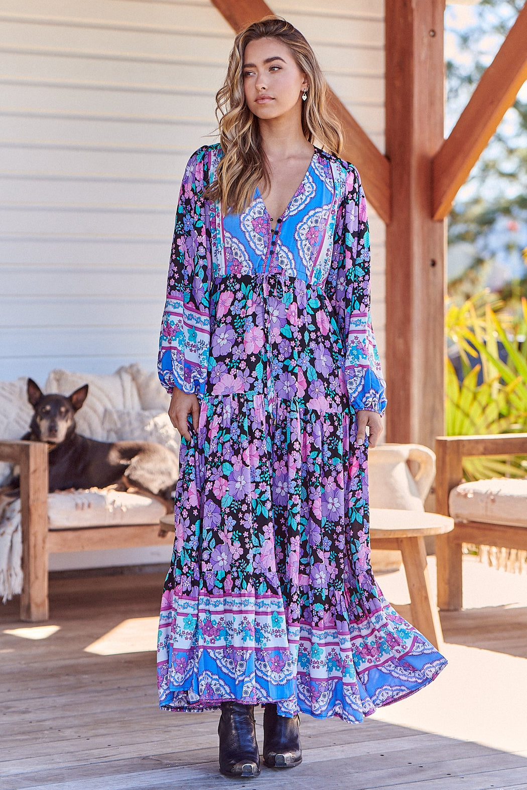 Black bird teresa print maxi